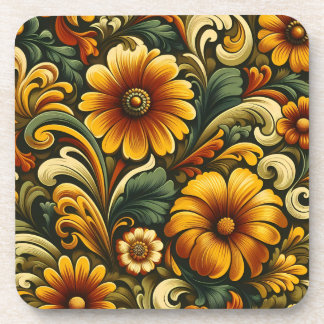 Vintage bloemenkurk achterzijde set van 6 onderzet bier onderzetter