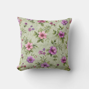 "Vintage bloemenkussen in het groen" Kussen