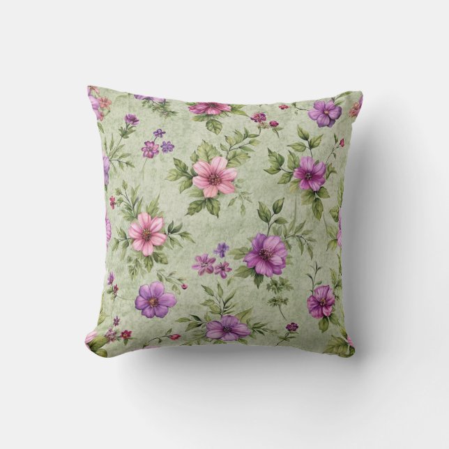 "Vintage bloemenkussen in het groen" Kussen (Voorkant)