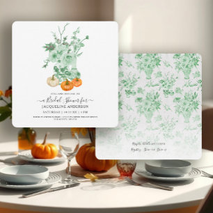 Vintage Bloemenpompoen Groen en Witte Bruiloftsbor Kaart