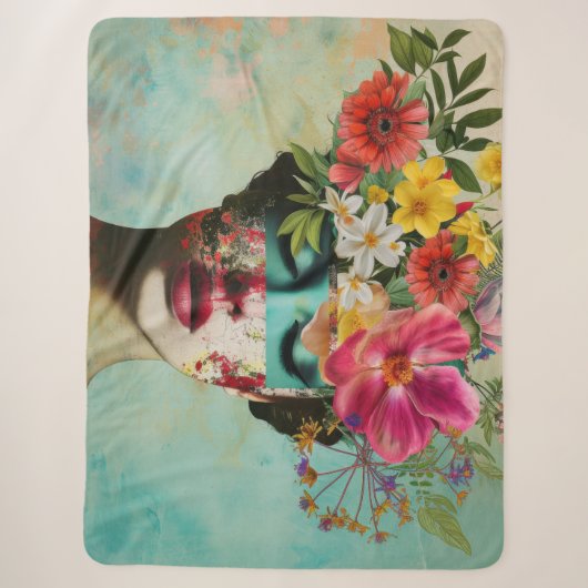 Vintage bloemenportret sherpa deken (Voorkant)