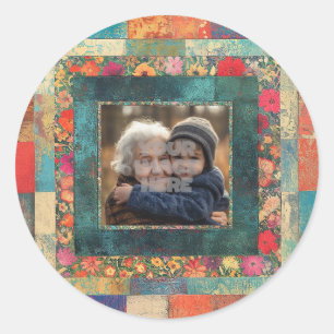 Vintage bloemenrandframe voor uw foto's ronde sticker