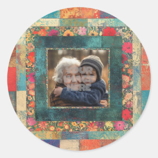 Vintage bloemenrandframe voor uw foto's ronde sticker