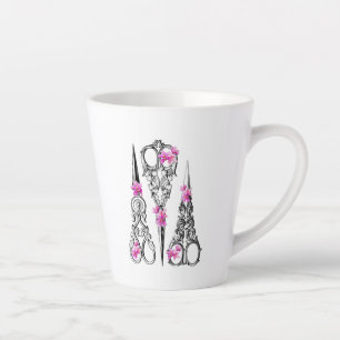 Vintage bloemenschaar voor naaisters en kappers latte mok