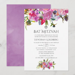 Vintage bloemenschildering Bat Mitzvah Kaart