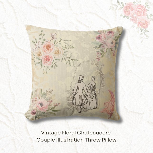 Vintage bloemenschildering Chateaucore koppelillus Kussen (Chateaucore Throw Pillow)