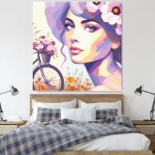 Vintage bloemenschildering Fietserend Vrouw Canvas Afdruk (Insitu (Slaapkamer))