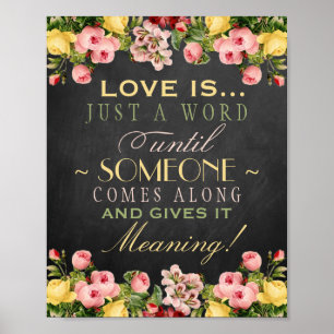 Vintage bloemenschrijfbord Huwelijksteken: Liefde Poster