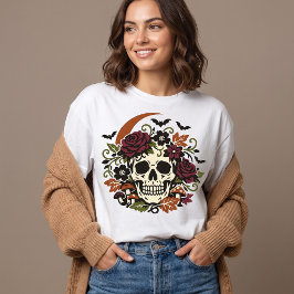 Vintage Bloemenskelet Halloween T-shirt