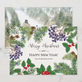 Vintage bloemenslingers met bessen feestdagenkaart (Voorkant / Achterkant)