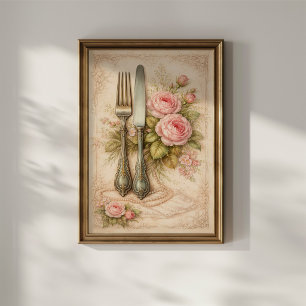Vintage Bloemensnijwerk Poster