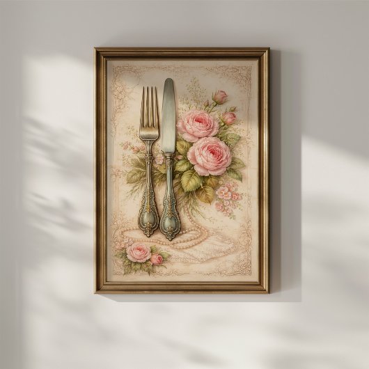 Vintage Bloemensnijwerk Poster
