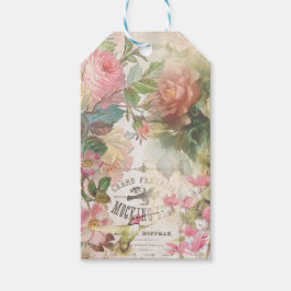Vintage Bloemenspiegel Vogel Scrapboek Cadeaulabel