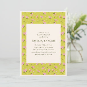 Vintage bloementuin geel roze baby shower kaart