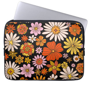 Vintage Bloemexplosie – Kleurrijke Retro Bloem Laptop Sleeve