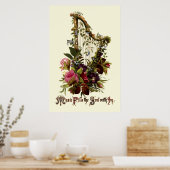 Vintage bloemharpmuziek poster (Keuken)