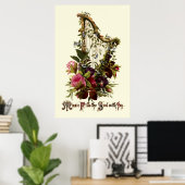 Vintage bloemharpmuziek poster (Thuiskantoor)