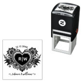 Vintage Bloemhart Monogram Bewaar de Datum Zelfinktende Stempel (In situ)