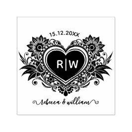 Vintage Bloemhart Monogram Bewaar de Datum  Zelfinktende Stempel
