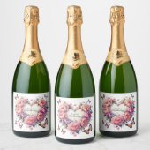 vintage bloemhart sparkling wijnetiket (Flessen)