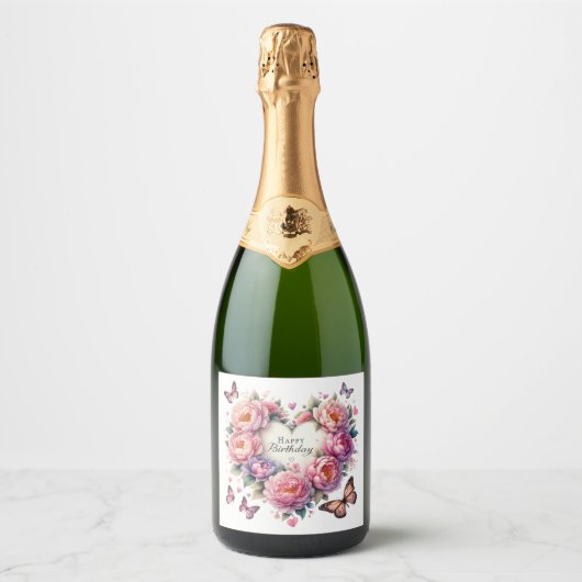 vintage bloemhart sparkling wijnetiket (Voorkant)