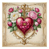 Vintage Bloemhart voor Liefde 💗 Perfect Poster (Voorkant)