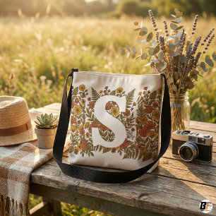 Vintage Bloemige Aangepaste Initiaal   Boho Wild Crossbody Tas