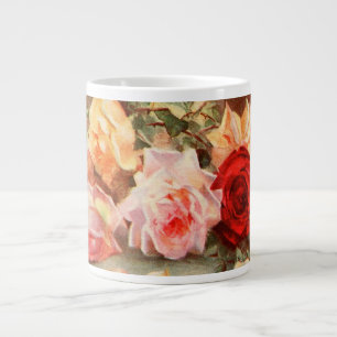 Vintage bloemige antieke rozen bloemen stilleven k grote koffiekop