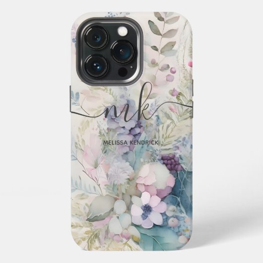 Vintage Bloemige Bessen Varens Monogram Naam iPhone Hoesje (Achterkant)