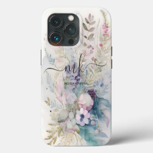 Vintage Bloemige Bessen Varens Monogram Naam iPhone 13 Pro Hoesje