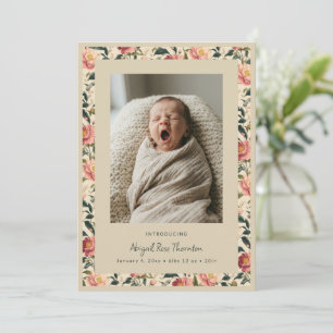 Vintage bloemige blos pasgeboren babyfoto geboorte aankondiging