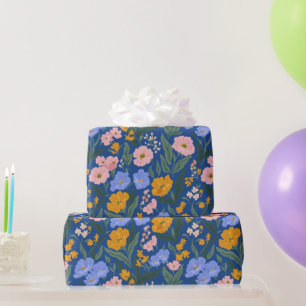 Vintage bloemige botanische roze oranje blauw cadeaupapier
