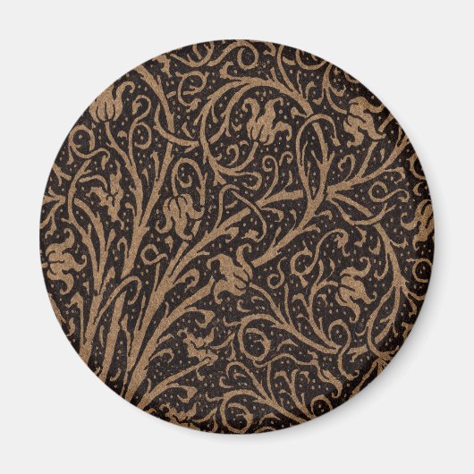 Vintage Bloemige Bruine Krullen Magneet (Voorkant)
