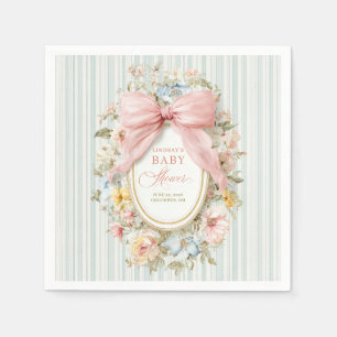 Vintage bloemige cottagecore roze strik babyshower servet