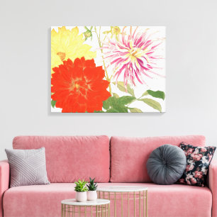 Vintage Bloemige Dahlia Japanse Kunst Canvas Afdruk