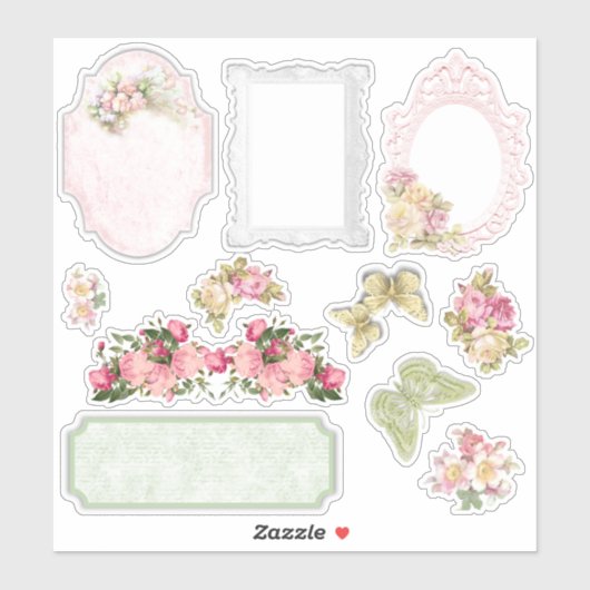 Vintage bloemige ephemera scrapbooking stickerblad sticker (Vel)