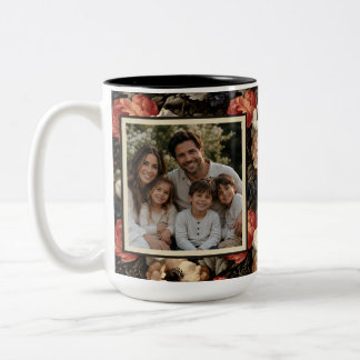 Vintage bloemige familiefoto koffiemok tweekleurige koffiemok