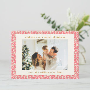 Vintage bloemige gedempte rode cute twee foto Kers Feestdagenkaart