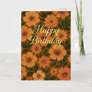 Vintage bloemige Happy Birthday folie wenskaart