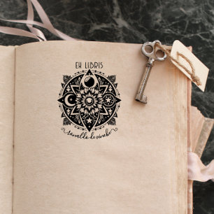 Vintage bloemige maan & zon Ex libris Zelfinktende Stempel