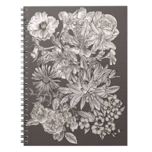 Vintage Bloemige Moderne Ivoor & Grijs Botanisch Notitieboek