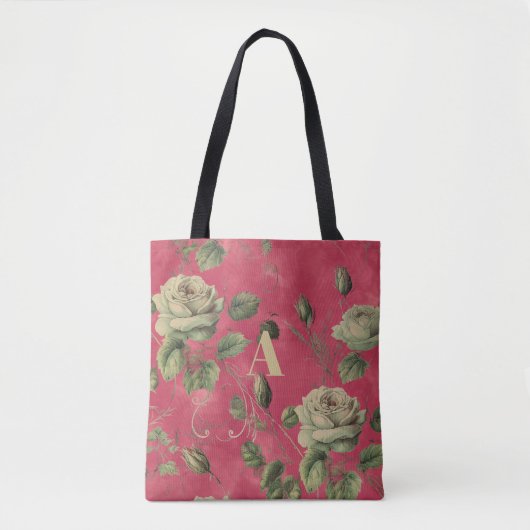 Vintage bloemige monogram tote bag (Voorkant)