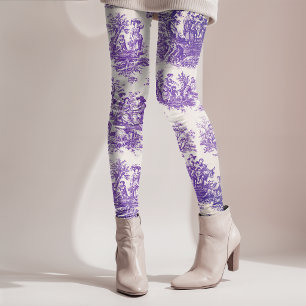 Vintage bloemige paarse toile de jouy monogram leggings
