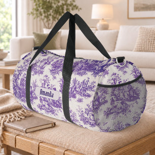 Vintage bloemige paarse toile de jouy monogram plunjezak
