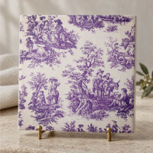 Vintage bloemige paarse toile de jouy monogram