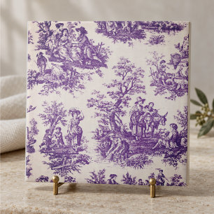 Vintage bloemige paarse toile de jouy monogram tegeltje