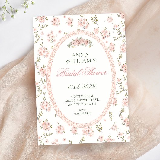 Vintage bloemige pastel bruidsdouche kaart