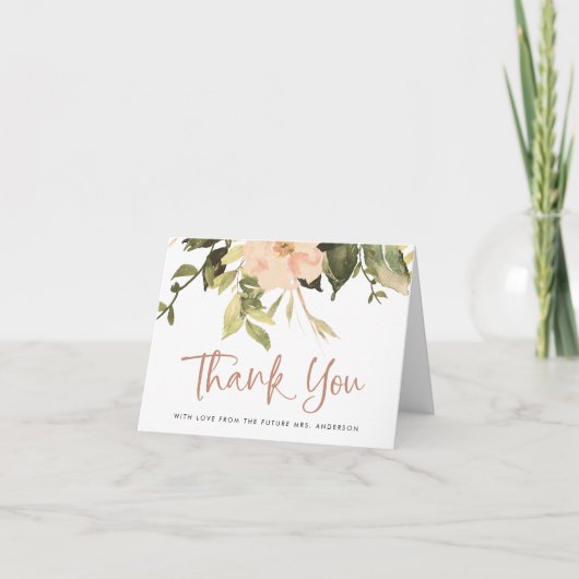 Vintage bloemige pioenrozen | Elegante bruidsbruil Bedankkaart (Voorkant)