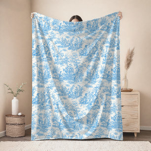 Vintage bloemige retro aqua blauwe toile de jouy s fleece deken