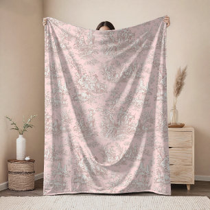 Vintage bloemige retro roosgoud toile de jouy fleece deken